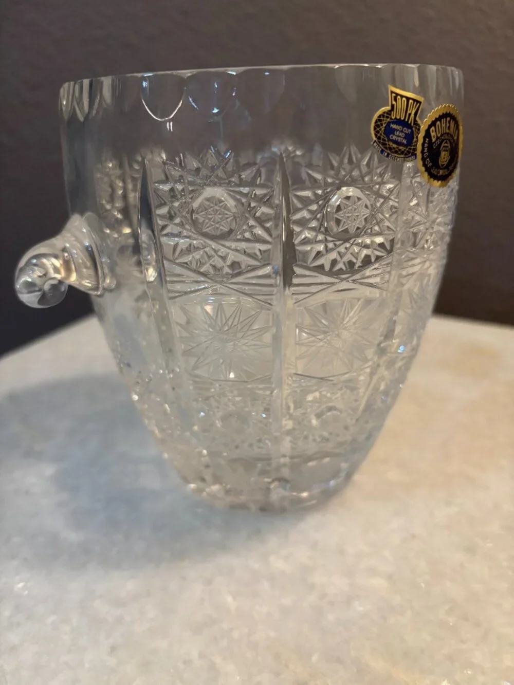 Vintage Bohemia Crystal Ice Bucket New with Tags Bar Cart Decor